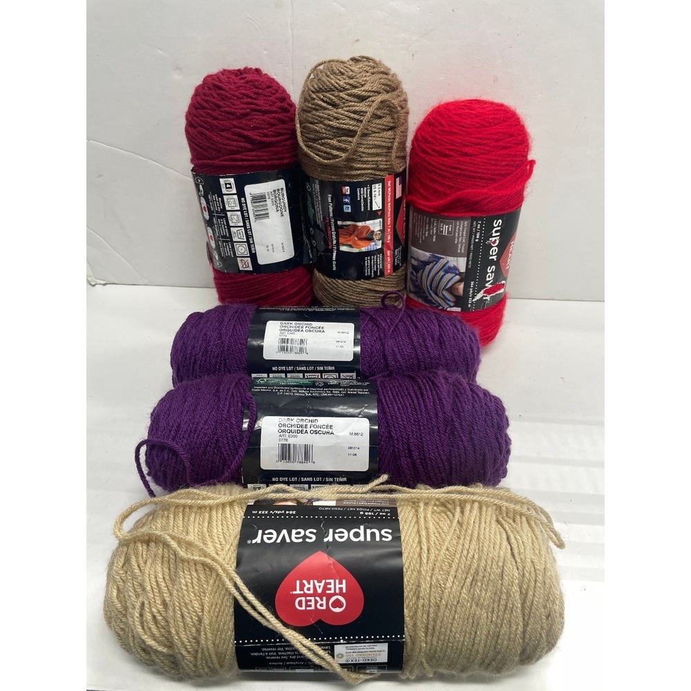Red Heart Super Saver Yarn Medium 4 No Dye Lot Lot of 6 Mixed Colors